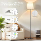 Floor Lamp with Pleated Shade - 3 Color Temps LED Standing Lamp with Foot Switch, 9W E26 Bulb Included, 62" Floor Reading Light for Living Room Bedroom Office Corner Dorm Kids, Black