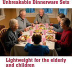 Pink Dinnerware Sets for 8,Pink Plates and Bowls Sets Plastic,Wheat Straw Dinnerware Sets Unbreakable Microwave Safe Lightweight,32 Pcs Christmas Dishes Set for Kids Elderly Kitchen Outdoor