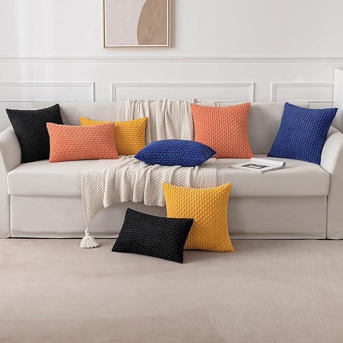 MIULEE Pack of 2 Decorative Throw Pillow Covers 20x20 Inch Soft Boho Striped Textured Corduroy Pillow Covers Modern Farmhouse Home Decor for Couch Bed Sofa Living Room Coral Red