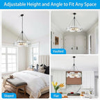 XINGQI Black Chandeliers for Dining Room Modern 8-Light Glass Farmhouse Pendant Lighting Fixtures Round Chandelier for Kitchen Island Living Room Entryway
