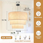 19.7" Linen Drum Pendant Light, Drum Light Chandelier Pendant Lights Kitchen Island Lighting, 3 Tier Large Farmhouse Pendant Hanging Light Dining Room Pendant Chandelier for Foyer Hallway