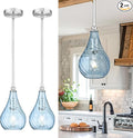 TENGXIN 2 Pack Kitchen Pendant Lighting Over Island 6 Inch,Hanging Pendants Light,Brushed Gold Finished Striped Glass Pendant Light,Farmhouse Pendant Light for Dining Room,Bedroom