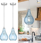 TENGXIN 2 Pack Kitchen Pendant Lighting Over Island 6 Inch,Hanging Pendants Light,Brushed Gold Finished Striped Glass Pendant Light,Farmhouse Pendant Light for Dining Room,Bedroom
