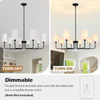 8-Lights 39" Black Boho Rattan Chandelier Rustic Industrial Pendant Light Large Adjustable Pendant Lighting Fixtures for Kitchen Island Dining Room Living Room