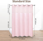 no Hook Shower Curtain and Liner Set，Boho Style with See Through Top Window, Pink Fabric Tufted Striped Textured Outer Curtain & Waterproof Inner Liner, Pink, 71Wx80H