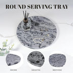 Natural Marble Tray, 11.8in Serving Tray for Fruit, Round Decorative Vanity Dish for Jewelry&Key, Quality Storage Plate for Kitchen Coffee Table and Bathroom Desktop, Monte Grigio