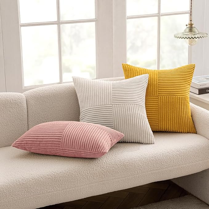 MIULEE Blush Pink Corduroy Pillow Covers Pack of 2 Boho Decorative Spliced Throw Pillow Covers Soft Solid Couch Pillowcases Patchwork Cushion Covers for Living Room Bed Sofa 20x20 inch Valentines Day