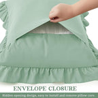 KKJIAF Ruffle Pillow Cases Standard Size Set of 2, Ruffled Pillow Covers with Envelope Closure, Wrinkle Resistant Pillowcases 20" x 26", Ruffled Pillow Shams, Sage Green