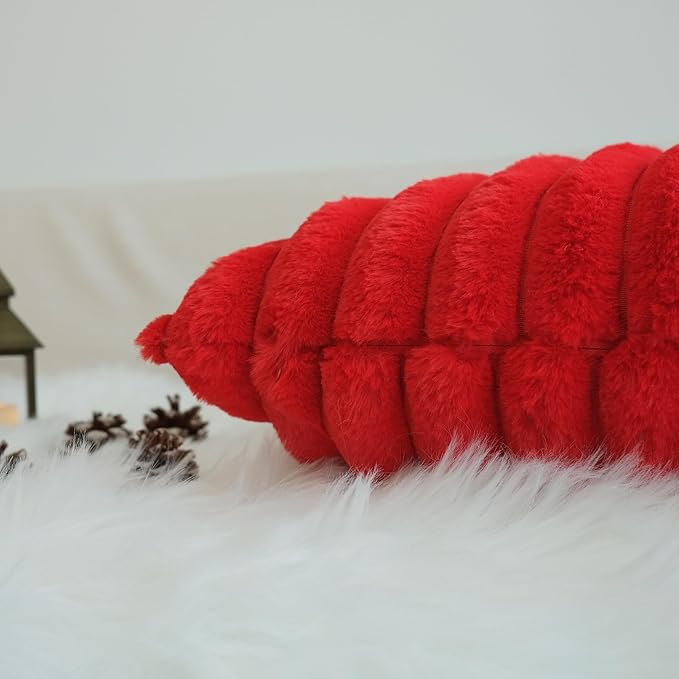 JOJUSIS Pack of 2 Faux Fur Plush Decorative Christmas Red Throw Pillow Covers Couch Cushion Case Soft Pillowcases (Red, 18 x 18-Inch)