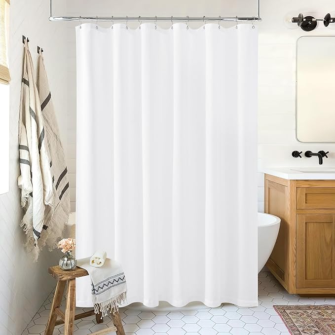 White 80 Inch Long Shower Curtain Linen Cotton Cloth Fabric Shower Curtains for Bathroom with Hooks Set Farmhouse Boho Modern Extra Long Water Repellent Off White Bath Drapes, 72x80 in Length
