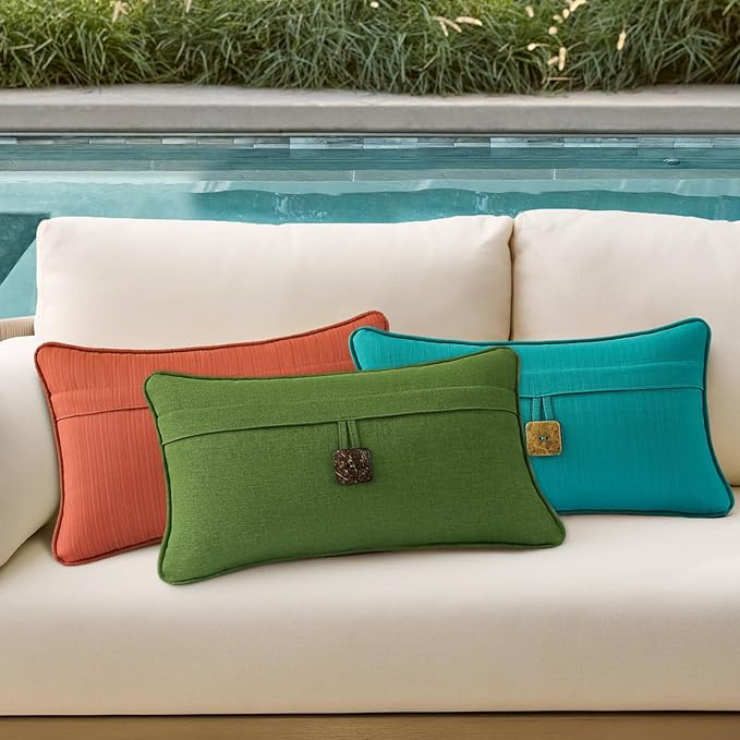 Outdoor Decorative Pillows with Coconut Button Pack of 4, 20" x 12" Outdoor Pillow Set for Couch Bed Throw Patio Sofa, Coral Red