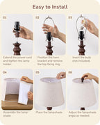 EDISHINE 21.85" Boho Table Lamp, Rustic Bedside Lamp, Water Transfer Red Wood Grain Metal Base, Beige Linen Shade, Farmhouse Nightstand Lamp for Living Room, Bedroom, Office, E26 Base