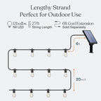 Brightech Ambience Pro Solar Powered Outdoor String Lights, 27ft Remote Control Commercial Grade Waterproof Patio Lights, 12 Edison Bulbs, Shatterproof LED String Lights for Outside - 1W Soft White