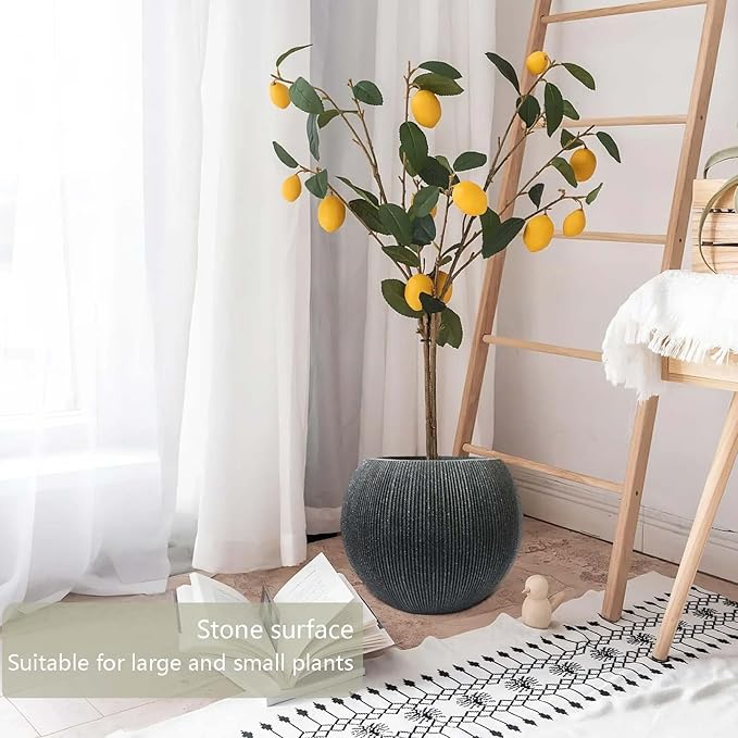 11.8 H x 14.5" Dia (8.9" Pot Opening) Plastic Round Black Planters for Outdoor Plants, Resin Flower Pot for Indoor and Outdoor Plants, Plant Pot with Drainage Holes and Plug for Home Patio Garden