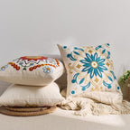 Embroidered Throw Pillow Cover 22x22 Classic Boho Floral Pattern Pillows Cover Outdoor Decorative Pillowcase,Durable Cozy Textured Cushion Case for Sofa Couch Bed Living Room,Teal
