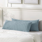 Fancy Homi 1 Pack Light Blue Long Lumbar Body Decorative Throw Pillow Covers 14x36 Inch for Bed Couch Bedroom Bench, Soft Corduroy Rectangle Solid Pillow Case 35x91 cm, Rustic Farmhouse Boho Decor