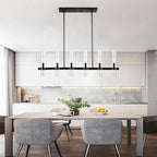 Untrammelife Modern 6-Light Linear Chandelier in Coal Black Finish 36" Farmhouse Rectangle Dining Room Light with Clear Glass Shade Linear Island Pendant Light for Kitchen Island Bedroom