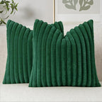 MIULEE Faux Fur Christmas Decorative Throw Pillow Covers 18x18 Inch Set of 2, Modern Spring Home Decor Soft Plush Couch Pillows Cozy Fluffy Cushion Covers for Sofa Bed Dark Green