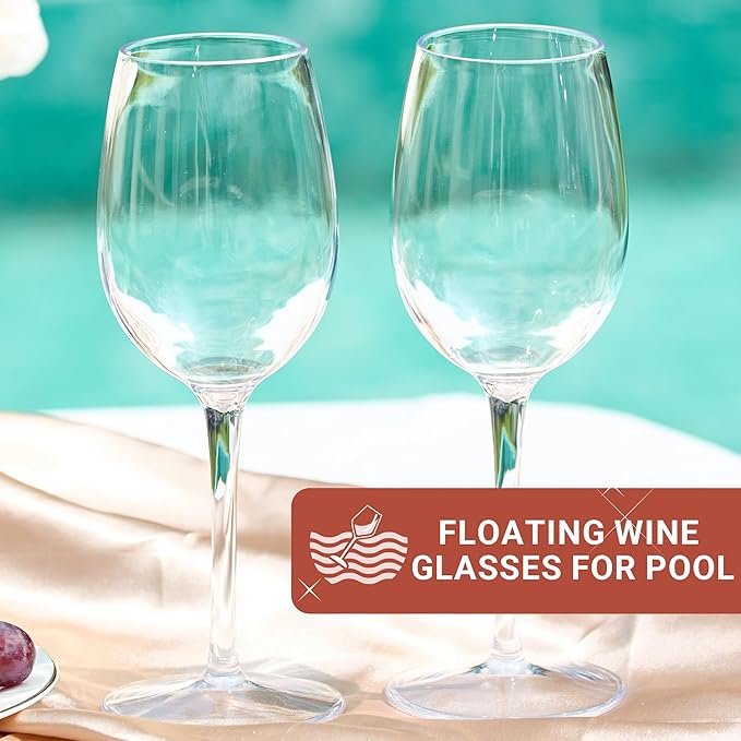 Tritan-Plastic Floating Red Wine Glasses for Pool Set of 2, 12.5 oz Holiday Drinkware Durable Wine Glasses with Long Stem, Ideal for Home, Party, Wedding, Beach