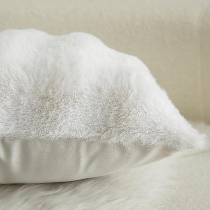 MANDIOO Pack of 2 Thick Plush Wool Decorative Throw Pillow Covers Super Soft Wave Bubble Fur Velvet Cushion Covers Pillow Shams for Couch Bed Living Room 12x20 Inch Cream White