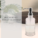 3 Piece Round Heavy Weight Glass Soap Lotion Pump Dispenser Set with Metal Caddy for Home Bath Kitchen Travel Office Hand Crafted Metal Tray Chrome