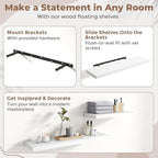 Floating Shelves for Wall with Invisible Brackets, Wall Mounted Engineered Wood Shelves with Wood Grain for Living Room, Bedroom, Bathroom, Kitchen Decor and Storage, Oak, 24"L Set of 2, White