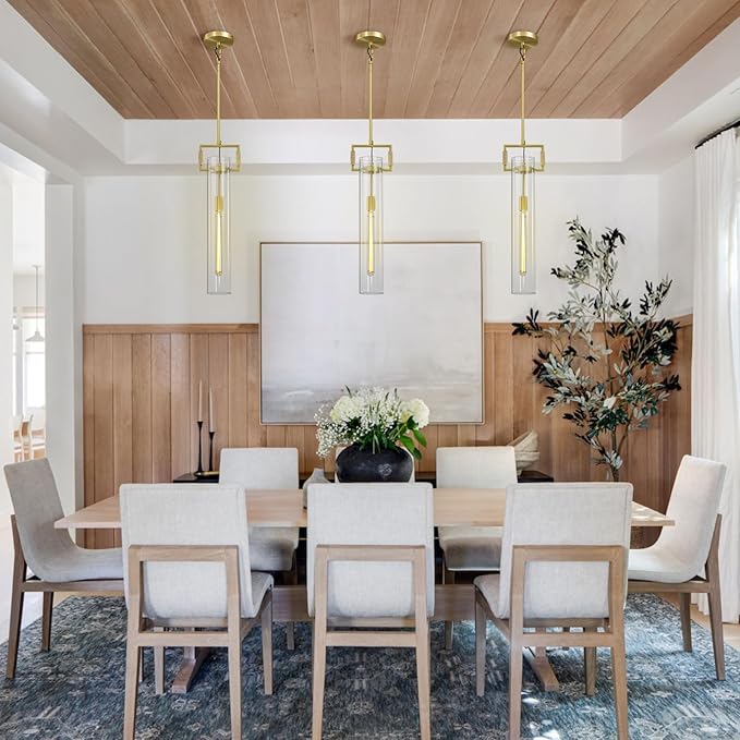 Modern Gold Pendant Light Set of 2, 21.6'' Pendant Lights Kitchen Island, Adjustable Height Brass Glass Pendant Light Fixtures, Large Pendant Lights for Dinning Room Farmhouse Bathroom