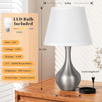 Seealle Touch Table Lamp for Bedroom, 3-Way Dimmable Small Bedside Lamps for Night Stands with Wires, Silver Desk Lamp for Kids Room, Office, Living Room, End Table(LED Bulb Included)