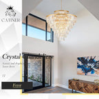 8 Tiers Large Gold Crystal Chandeliers 28 Lights 43.3" Modern Luxury Chandelier for High Ceiling Foyer Round K9 Ceiling Pendant Light Fixture for Living Dining Room Hotel Lobby