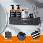 Shower Caddy Shelf Rack, Self Adhesive Shower Shelves with Hooks, Rustproof Bathroom Organizers and Storage, Home Decor Accessories (Rectangle-Black)