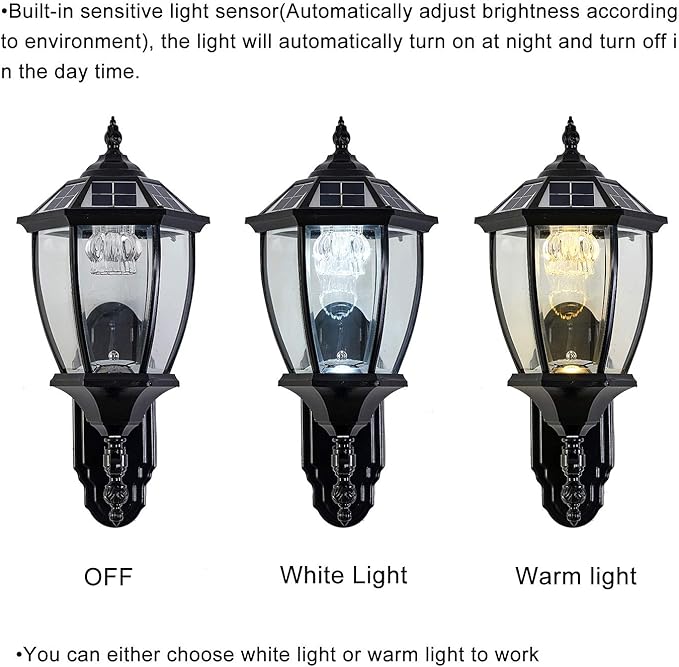 Solar Wall Lamp with Light Sensor,Waterproof Wall Light Outdoor Wall Sconce Led Hexagonal Light Fixture for Wall, Garage, Front Porch,Fence, Yard,Black