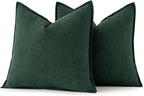 MIULEE Christmas Decorative Linen Pillow Covers 16x16 Inch Dark Green Boho Farmhouse Neutral Couch Throw Pillows for Bed Pack of 2 Accent Modern Pillowcase Sofa Livingroom Home Decor