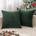MIULEE Pack of 2 Christmas Green Throw Pillow Covers 16x16 Inch Soft Chenille Pillow Covers for Sofa Living Room Couch Solid Dyed Cases