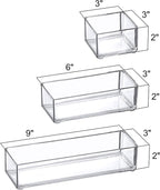 Amazing Abby - QuickSort - Plastic Stackable Organizers (6-Piece Set) for Vanity and Desk Drawer, Perfect Storage Solution for Beauty Products, Office Supplies, Decorative Items, and More
