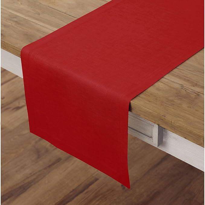 Solino Home Linen Red Table Runner 108 Inches Long - 100% Pure Linen 14 x 108 Inch Table Runner for Christmas, Holiday - Fete