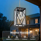 3-Light Outdoor Pendant Lights for Porch 15.7'' Outdoor Chandelier Black & Brushed Brass Exterior Hanging Porch Light Fixtures w/Clear Glass, Waterproof Outside Pendant Lantern for Front Door
