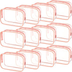 Weewooday 12 Pieces Clear Makeup Bags Cosmetic Storage Bags PVC Zipper Pouches Travel Waterproof Makeup Plastic Case for Women Organizing Toiletries Traveling Bathroom(Large,Pink)