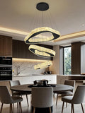 Modern Black Chandelier Adjustable 3 Rings Crystal Chandelier for Living Room Foyer Stairwell Lighting High Ceiling Light Dimmable 2700K-6000K