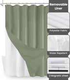 Inhousolu Boho Farmhouse Shower Curtain with Fabric Liner Set, Faux Linen Textured, 14 Metal Hooks Luxury Weighted Hem, Washable Wrinkle Free Bath Curtain for Hotel Bathroom 72" W x 72" L Sage Green