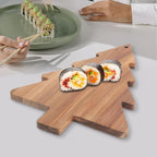 iplusmile Christmas Tree Cutting Board for Kitchen - Acacia Wood Charcuterie Board Platter Wine Holder - Tree Shaped Holiday Decor Block Cheese Serving Tray for Vegetables Fruit Salad Snack