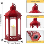 LED Hexagon Lantern with Flameless LED Candle, Unique Shape and Pattern to Give an Upscale Garden Party Vibe. Suitable for Home & Outdoor Usage,Special Event or Wedding.Battery Powered (Red)