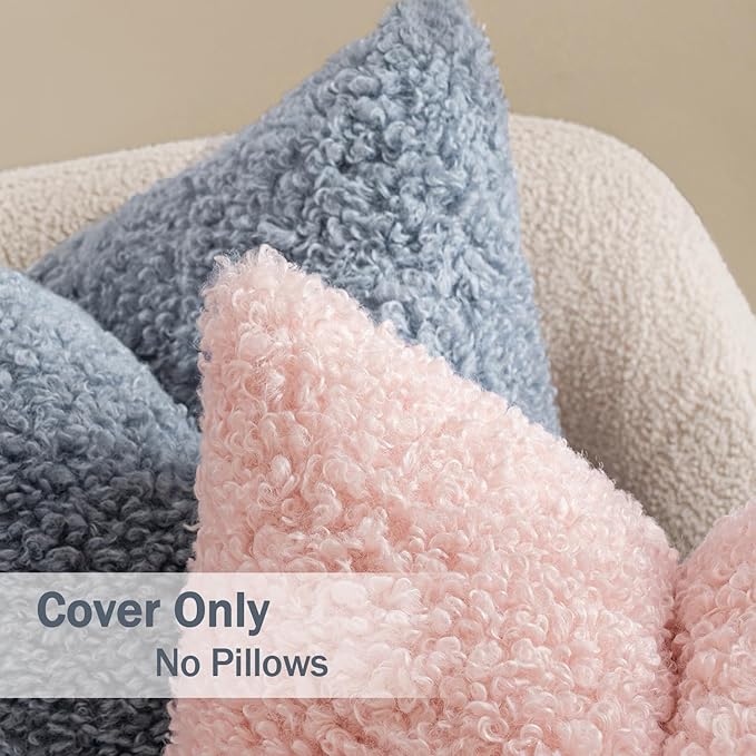 MIULEE Pack of 2 Pink Throw Pillow Covers 18x18 Inch Faux Fur Decorative Sherpa Boucle Pillow Covers Fuzzy Accent Soft Sheepskin Fleece for Boho Home Decor Couch Living Room Bed Valentines Day