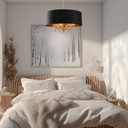 Black Drum Chandelier Gold Drum Shade Chandelier 4-Light Modern Linen 17.75“Chandeliers Light Fixture for Dining Room, Bedroom, Kitchen Island, Living Room, E12,Rod Adjustable