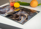 Glass Cutting Board 16"x12": Tempered Glass Kitchen Counter Protector - Durable- Scratch-Resistant, Heat-Proof - Design 8 - Grey & Gold