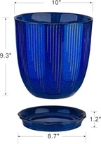 ADN 10 Inch Ceramic Planter Pot with Drainage Hole and Saucer,Large Round Plant pots for Indoor Outdoor Plants,Modern Flower pots, Navy