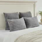 FUTEI Grey Striped Decorative Throw Pillow Covers 20x20 Inch Set of 2,Square Winter Decorations Couch Pillow Case,Soft Cozy Faux Rabbit Fur & Velvet Back,Modern Home Decor for Bed