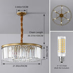 Gold Modern Crystal Chandelier, 2-Tier Round Flush Mount Ceiling Light Fixtures Height Adjustable Pendant Lighting for Dining Room Living Room Bedroom Kitchen Hotel Foyer