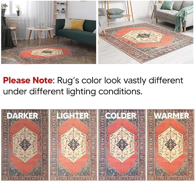 Keen Home Design 5x7 Rug - Machine Washable Area Rug with Non-Slip Backing, Ideal for Living Room, Dining Room, Bedroom - Vintage, Easy Clean, Durable, Low Pile Rug - (5' x 7')