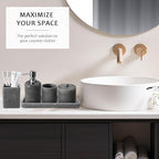 8-Piece Grey Bathroom Set - Resin Bathroom Accessories Sets Complete with Shower Curtain and Rugs, Soap Dispenser, Toothbrush Holder, Tumbler & Apothecary Jars