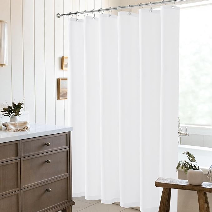 White Linen Shower Curtain Boho Shower Curtain for Bathroom Luxury Elegant Textured Linen Blend Cloth Cotton Fabric Water Repellent Off White Boho Farmhouse Decor Bath Drapes with Hooks, 72x72 Inch